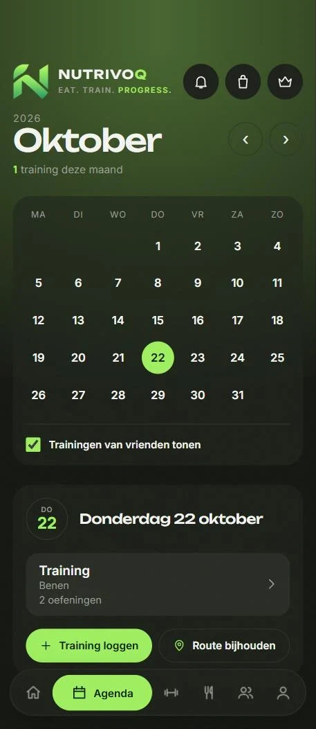 Scherm uit de app: agenda met je trainingsdagen