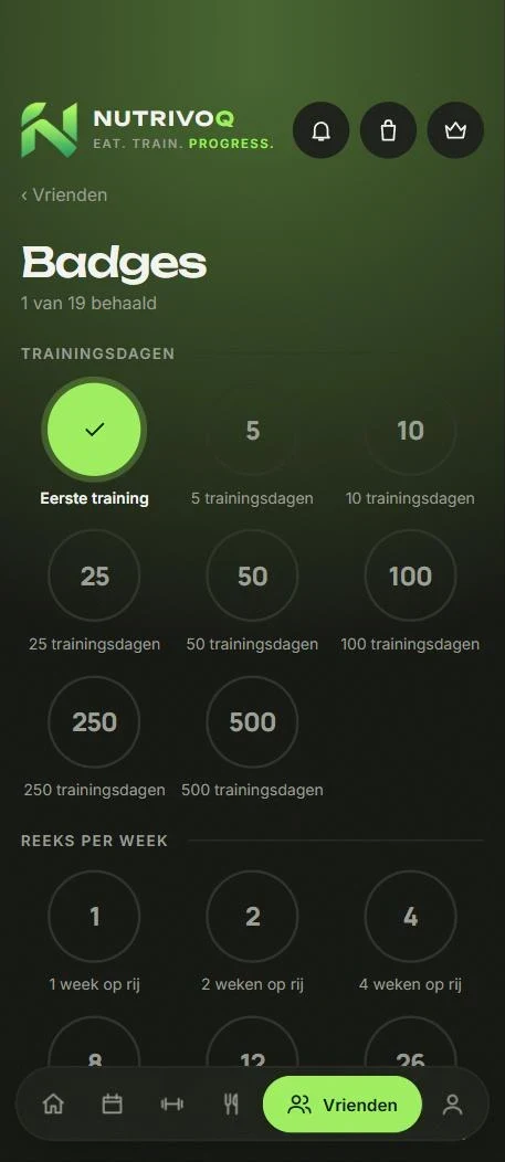 Scherm uit de app: badges en reeksen