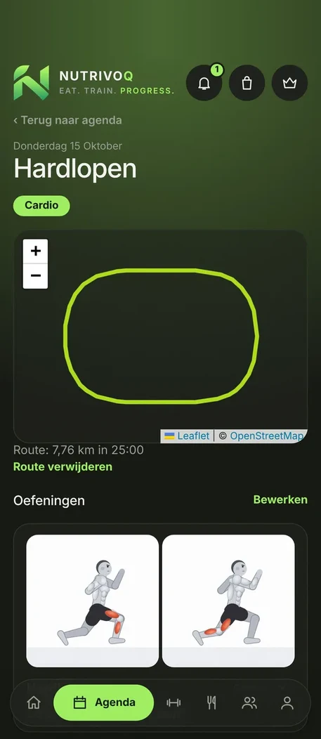 Scherm uit de app: hardlooproute